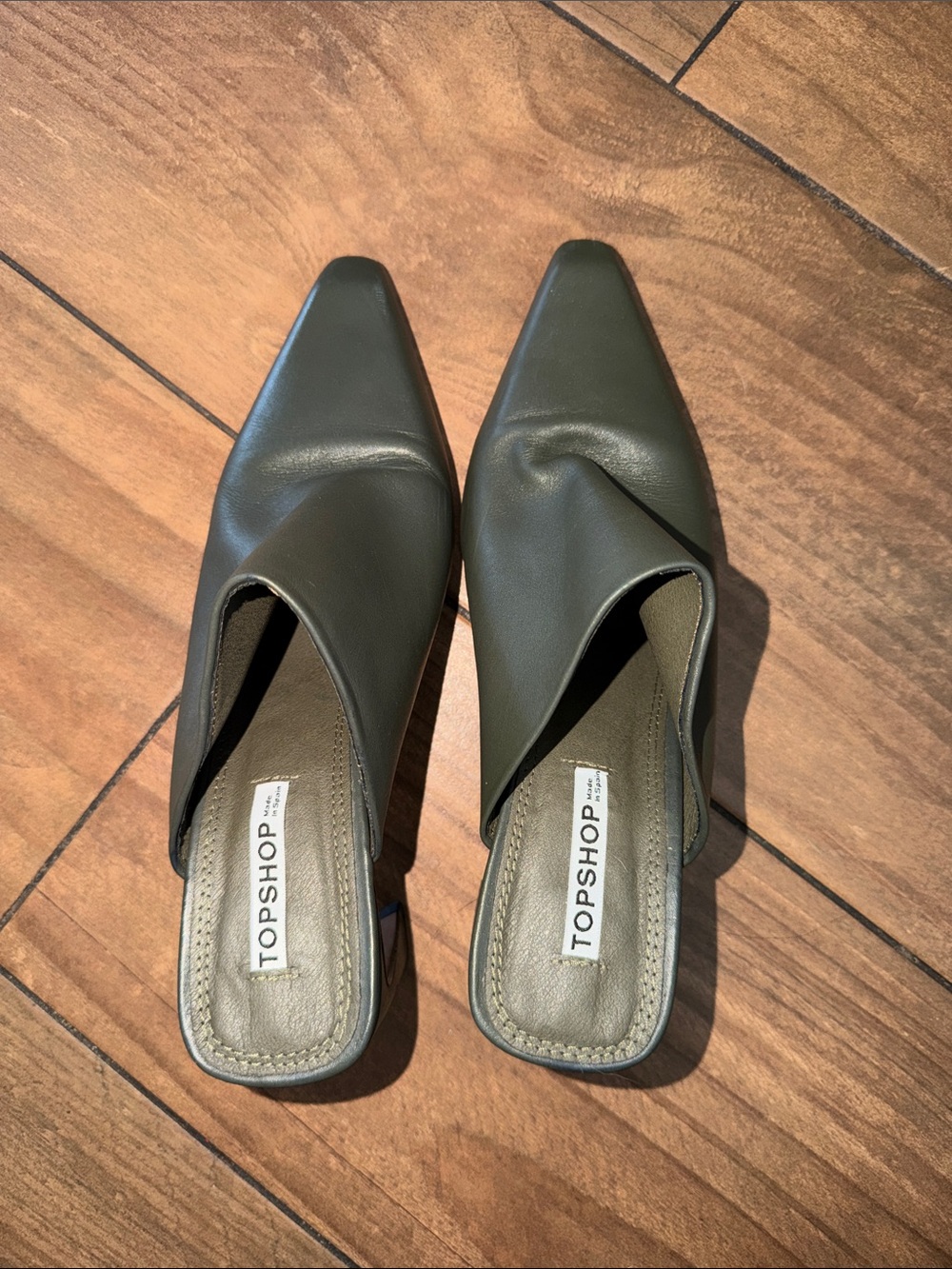 Topshop Olive Square-Toe Slip-On Mules